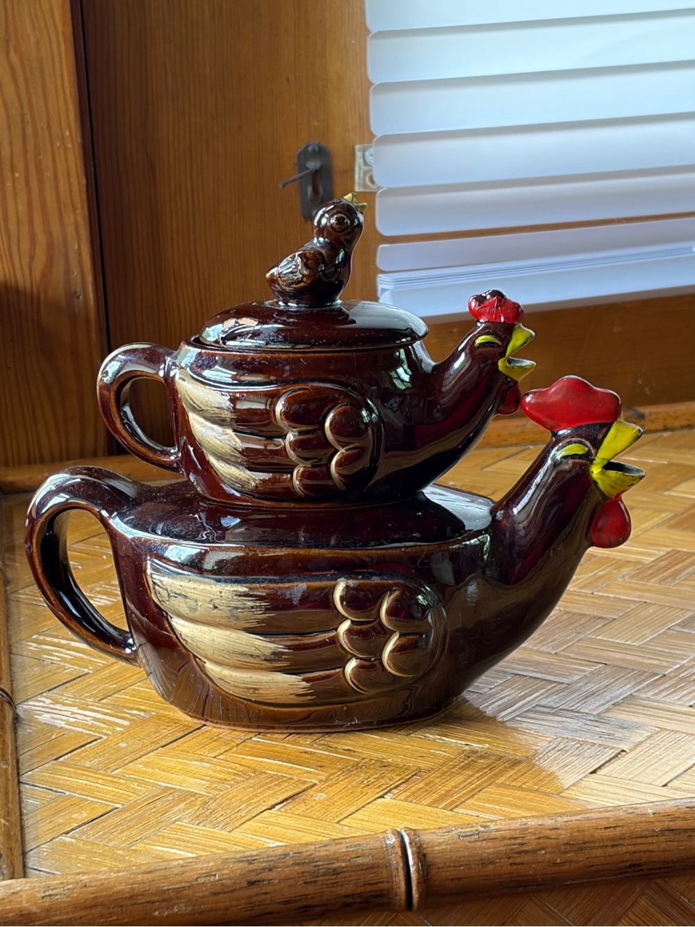 Vintage rooster teapot with 2 pots kitschy retro mid century modern